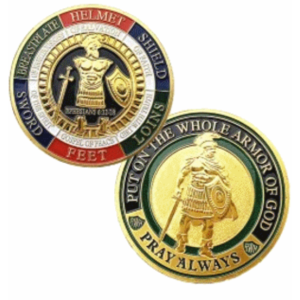 Armor of God and American Flag Challenge Coin | Logos Trading Post